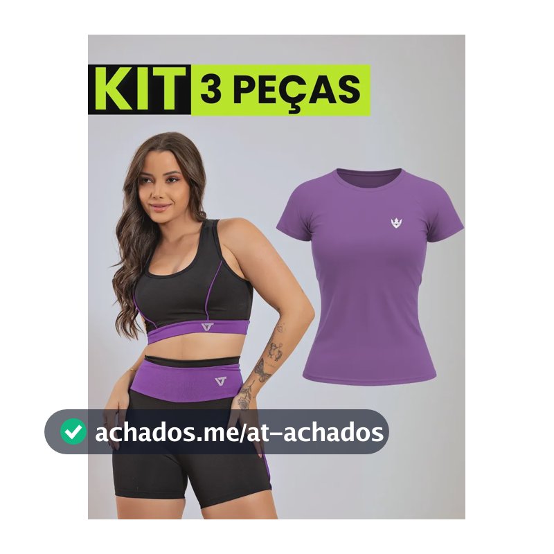 Kit Conjunto Fitness Feminino + Camiseta Roupa Academia Roxo Liso G