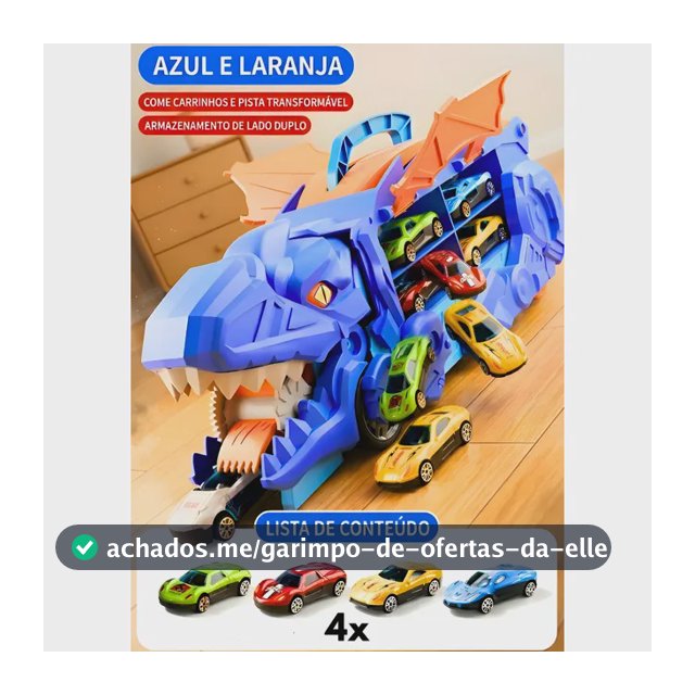 Caminhão Dinossauro Pista Com Carrinhos Maleta Transporte Azul