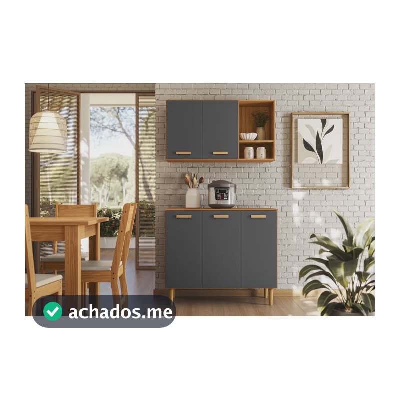 Armário De Cozinha Para Apartamento Espaços Pequenos Freijo Grafite