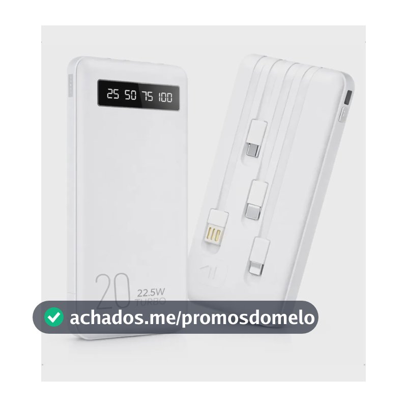 Power Bank 20000mah Carregador Portátil Turbo Rápido 22.5w Display Digital Branco