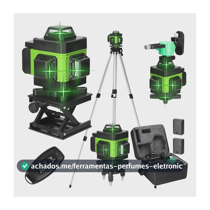 Kit Nível A Laser Verde 12 Linhas Esquadro + Suporte + Tripé