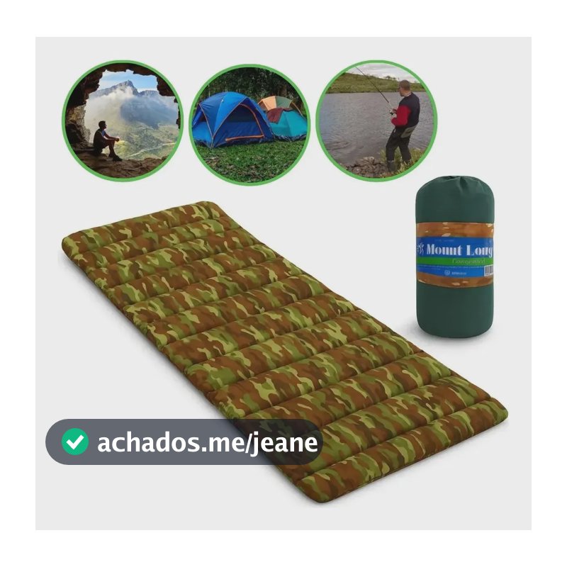 Colchonete Camping Camuflado Colchao dobravel Saco De Dormir Hezzo Hometech Pesca Acampamento Retiro Trilha C/ Saco De Transporte Mochila