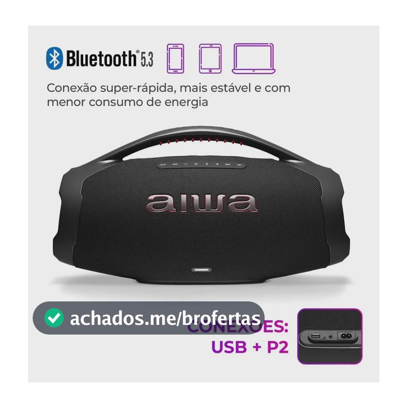 Caixa de Som AIWA Boombox Plus 200W Bivolt AWS-BBS-01-B