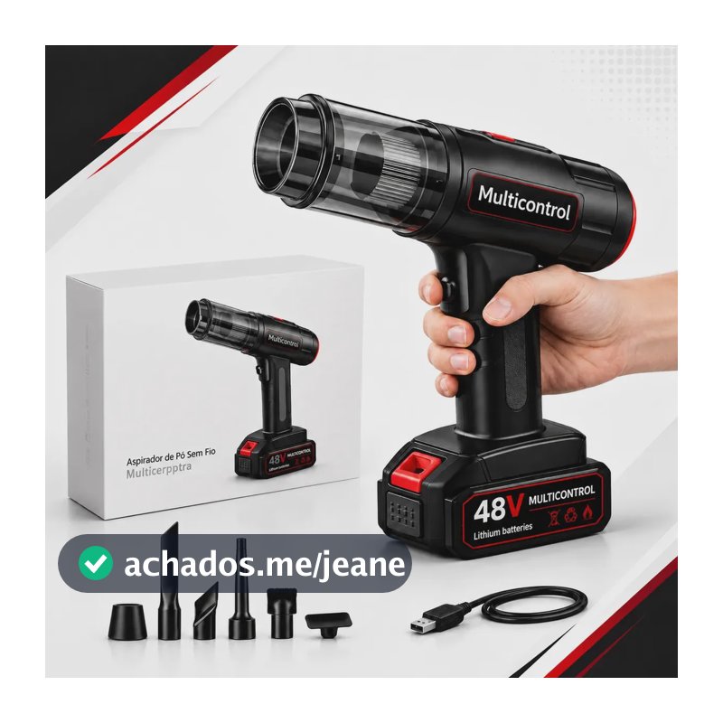 Aspirador De Pó Sem Fio Mulifuncional Aparelho Portátil Recarregável Usb Para Casa Automóveis Com Bateria De Lition 48v Preto - Multicontrol