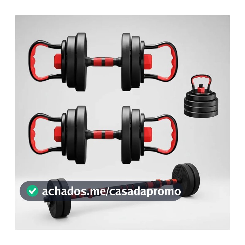 Kit Halteres 6 Em 1 Peso Musculação 15kg Ajustável Halter Preto-vermelho