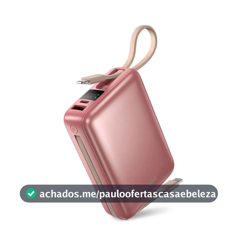 Carregador Portátil Power Bank Basike 20000mAh 22.5W Rápido Cabos Embutidos Tipo C iPhone Samsung
