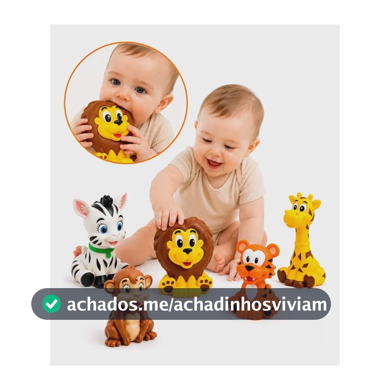 Kit 5 Brinquedos De Vinil Safari Mordedor Bebê Inmetro Multicolorido Safari Animais