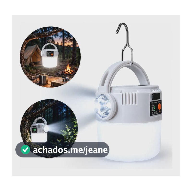Lâmpada Luminária Led Usb Recarregável Solar Para Camping Branco 127/220v
