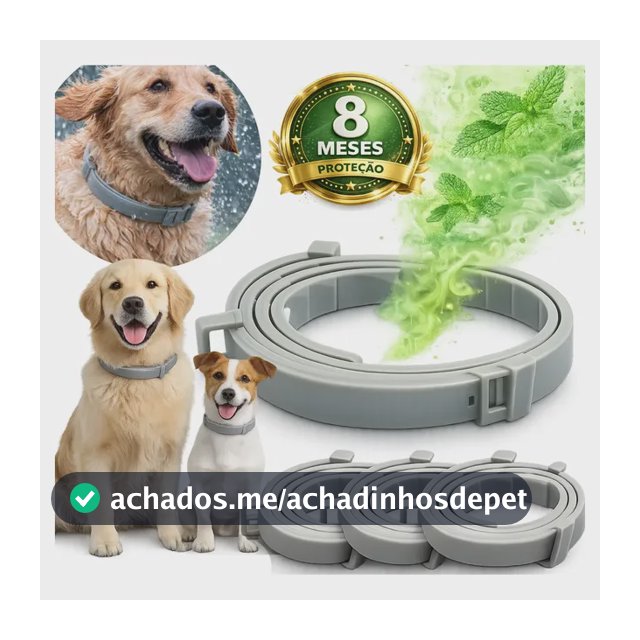 Coleira Anti Pulga Leishmaniose Carrapato Mosquito Cão Gato Cinza Liso 62 Cinza