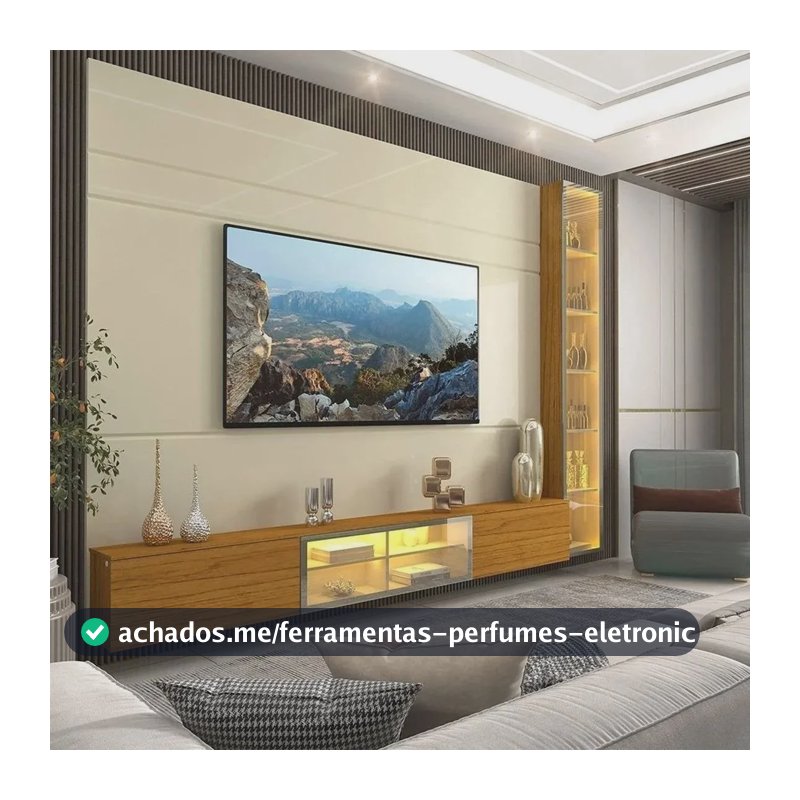 Estante Para Tv Até 90 Polegadas 255cm Com Porta Hcwt Off White/naturale