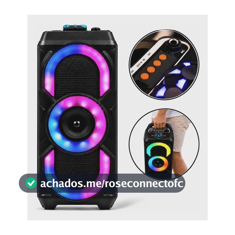 Caixa De Som Bluetooth Potente 50w Rgb Tws Usb Fm Portátil Preto 127/220v