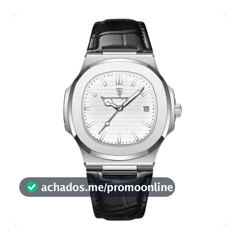 Relógio Classic Vintage Suíço Masculino Em Couro Esportivo Correia Preto Bisel Prateado Fundo Branco