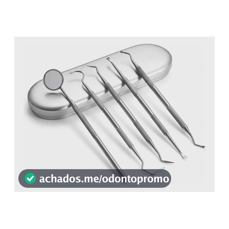 Kit Limpeza Tartaro Dentista 5 Peças C Espelho E Estojo Inox Prateado