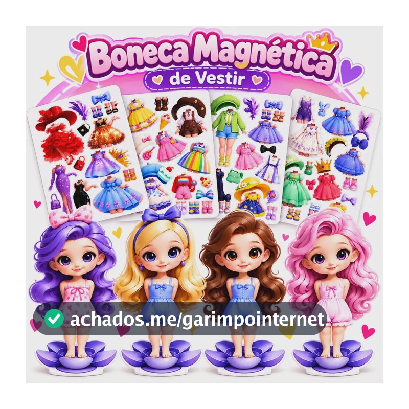 Boneca Magnética de Vestir com Roupas, Sapatos e Acessórios