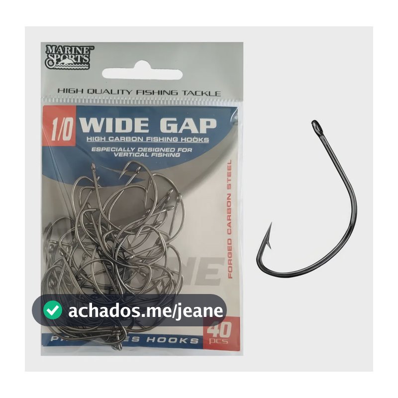 Anzol Marine Sports Wide Gap 1/0 Preto C/ 40 Unidades Pesca