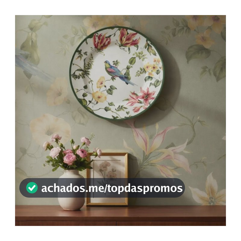Prato Parede Decorativo Cerâmica Passarinho Com Suporte Ø20 Verde-musgo Prato Parede Cerâmica Porcelana 20cm Com Suporte Passarinho Calopsita