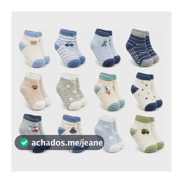 Kit 12 Pares Meias Bebê Menina E Menino Antiderrapante Variadas Menino Bebe Antiderrapante Logo 0 A 6 Meses
