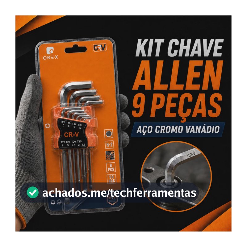 Kit Jogo Chave Allen Hexagonal L Longa 9 Peças 1,5 A 10 Mm Amarelo
