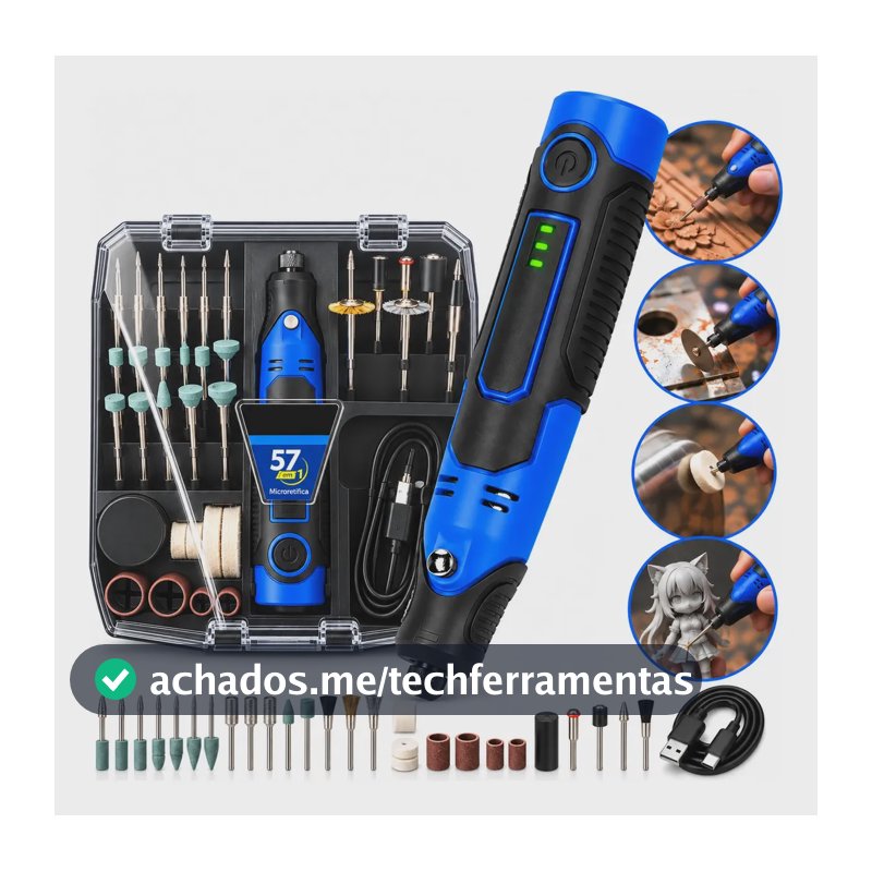 Mini Micro Retífica Portátil Profissional 57em1 Recarregável 127/220v 50/60hz 40 W