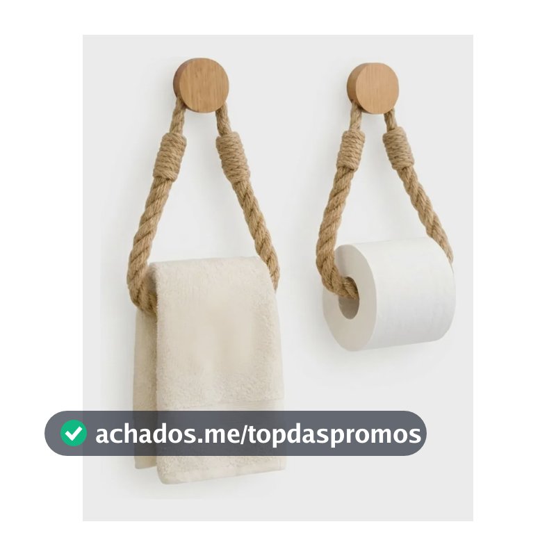 Suporte Porta Papel Toalha Corda Rústico Decoração Banheiro Madeira