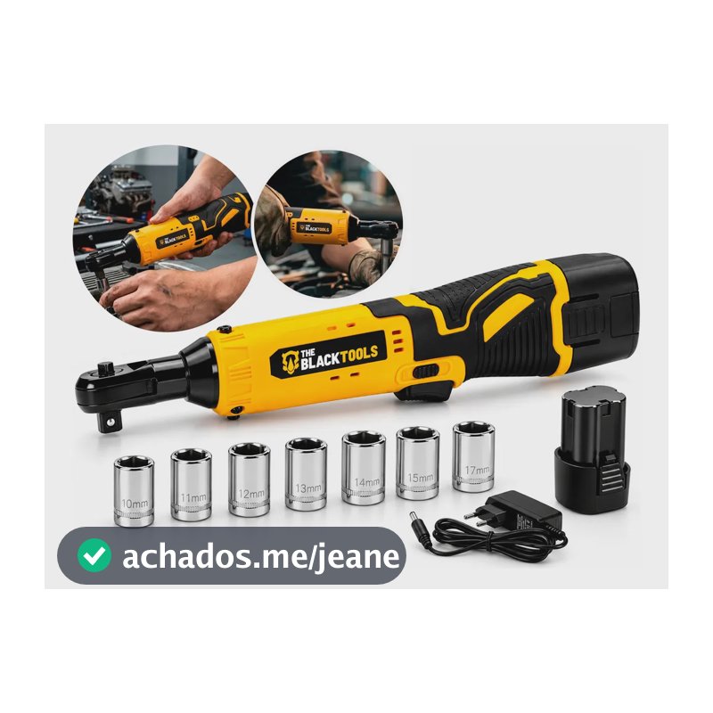 Chave De Catraca Elétrica A Bateria 12V 3/8 Polegadas 45Nm 300Rpm Com Carregador Bivolt BCC120 The Black Tools