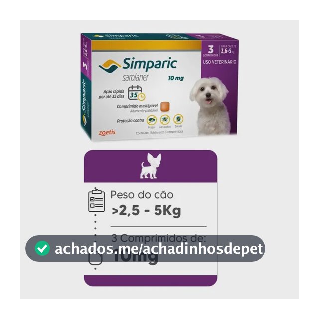 Simparic 10mg Para De Cães 2,6 A 5kg - 3 Comp. - Zoetis