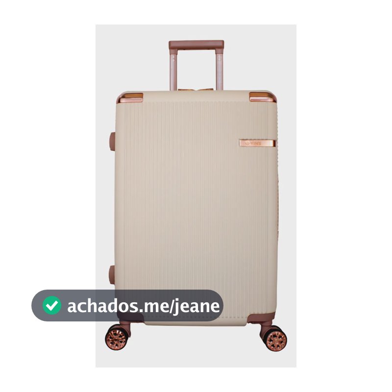 Mala De Viagem Feminina Cosmopolita Média Abs 23 Kg Yins Bege Listras