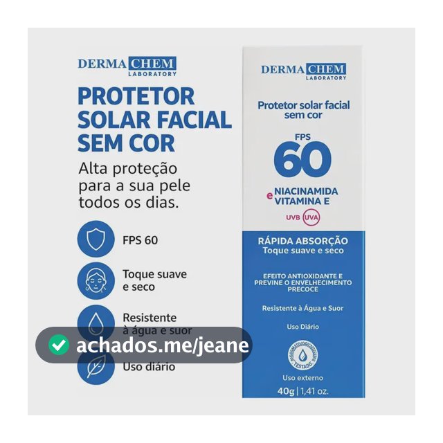 Protetor Solar Dermachem Fps60 40g - Em Promoção