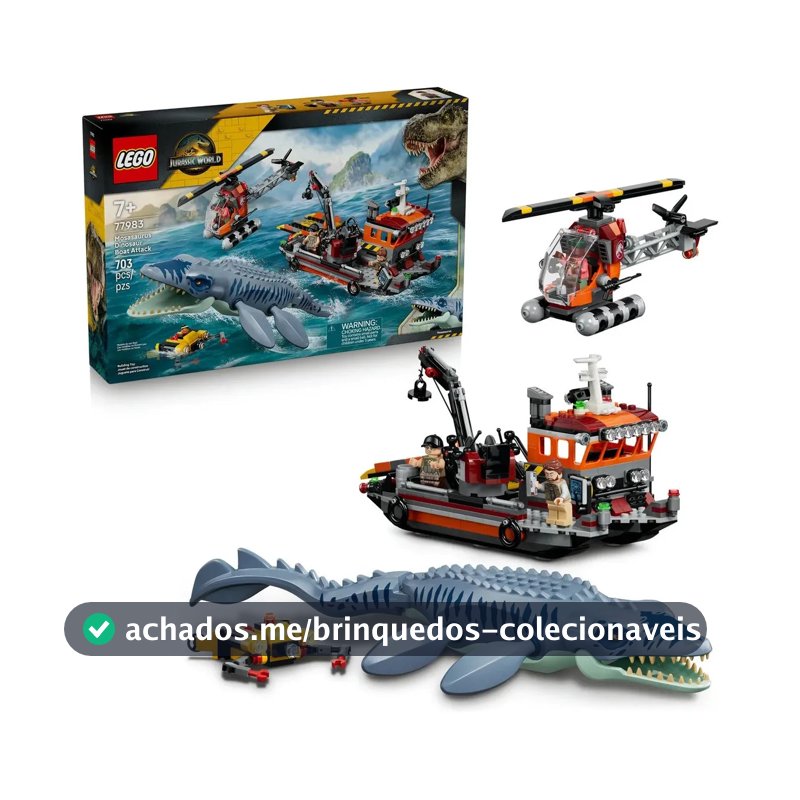 LEGO Jurassic World Ataque ao Barco de Dinossauro Mosassauro 77983; Brinquedo de montar para recriar aventuras inspiradas no filme; Presente para fãs de dinossauros no Dia das crianças; 7+