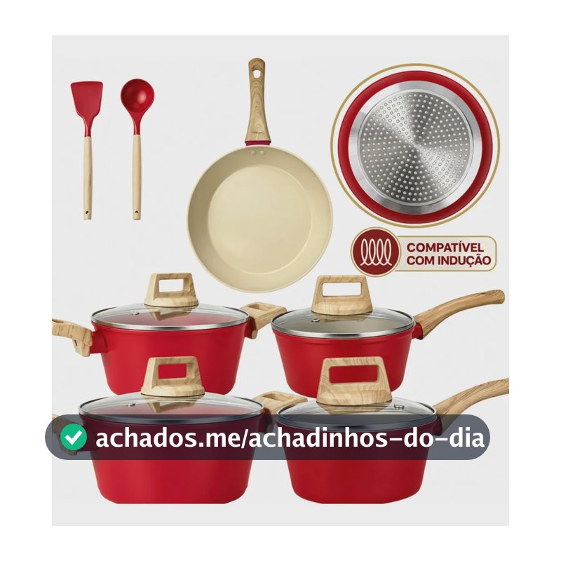 Jogo De Panelas Cerâmico Antiaderente Indução 7 Peças 2.5mm Vermelho