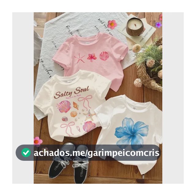 Kit 3 Camiseta Infantil Meninas Tshirt Praiana Conchas Verão