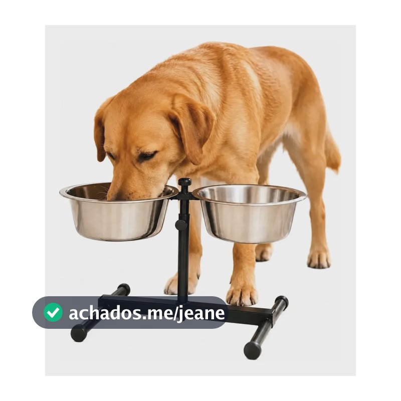 Comedouro Elevado Duplo Regulável Ajustável Cães Médio Preto