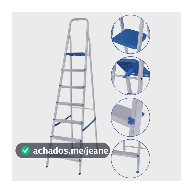 Escada De Aluminio Tesoura Reforçada Mor Com 7 Degraus