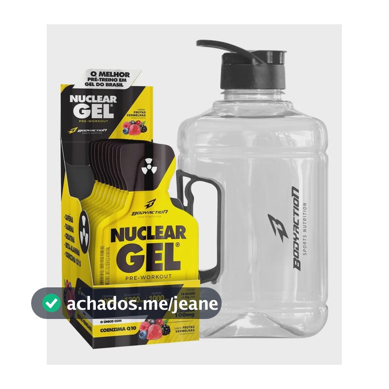 Pré Treino Nuclear Rush Gel Cx 10 Sachês + Galão Bodyaction Sabor Frutas vermelhas