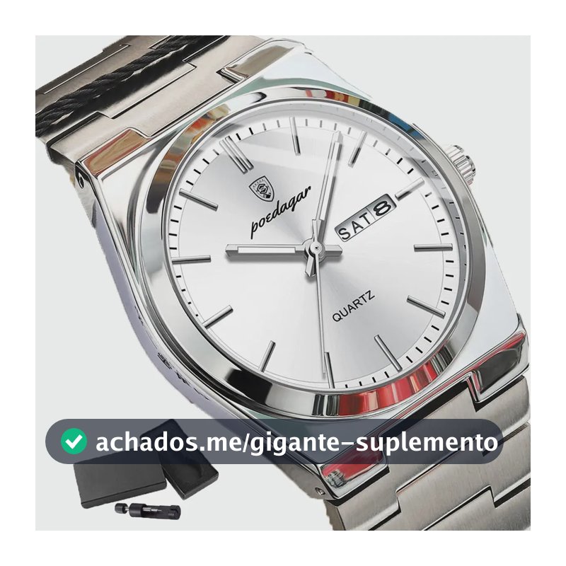 Relogio Masculino Poedagar 930 Luxo Quartzo Inox Com Data Prateado Branco