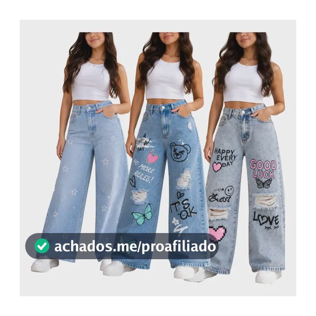 Kit 3 Calças Wide Leg Jeans Menina Infantil E Juvenil Menina