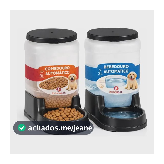 Kit Comedouro Bebedouro Cachorro Gato Pet 3l Automático Preto