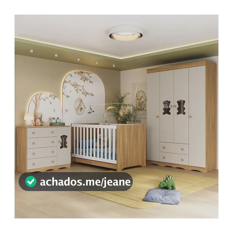 Quarto de Bebê Completo com Berço Americano 3 em 1 Doçura Multimóveis MP4646 Madeirado/Off White