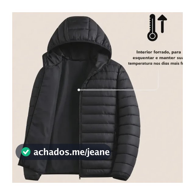 Jaqueta Puffer Impermeável Forrada Bolso Interno Frio Casaco Preto G