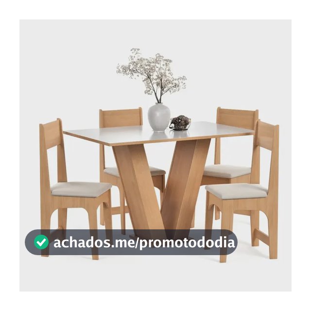Conjunto Mesa de Jantar 4 Lugares com Cadeiras Estofadas Tampo Retangular Semelhante Vidro Base V Mel Off