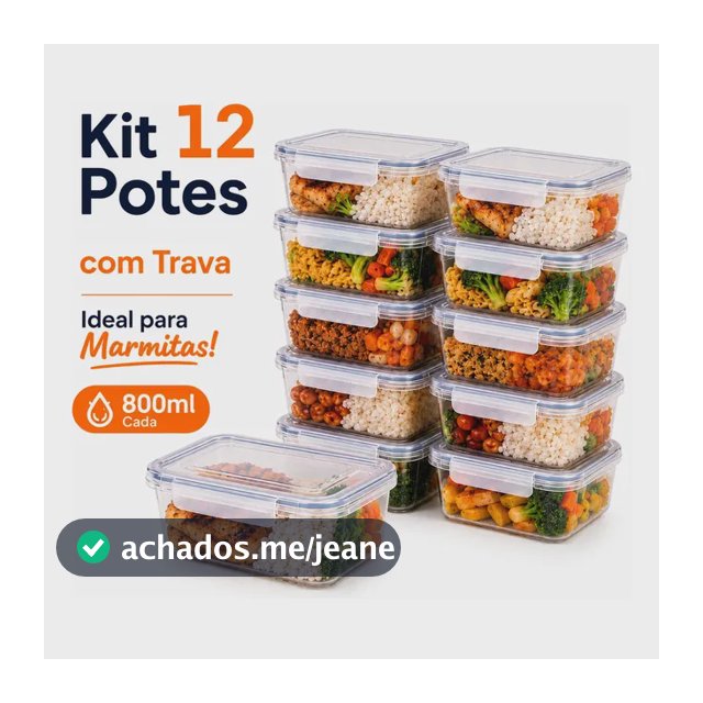Kit 12 Potes Marmita Com Trava Lateral Freezer Microondas Transparente