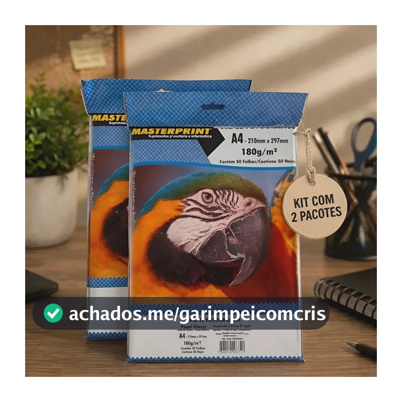 Papel Fotográfico A4 Glossy 180g 100 Folhas Masterprint Branco