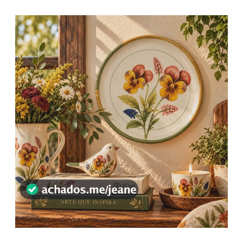 Prato Parede Decorativo Suporte Porcelana Floral Ø21,5cm Branco 00331 Prato Parede Decorativo Suporte Gancho Porcelana Cerâmica Pássaro Mandala Aves Tucono Azulejo
