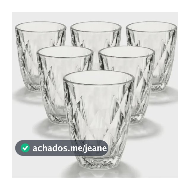 Jogo 6 Copos Diamond 300ml Vidro Grosso Diamante Luxo Moderno Resistente Buffet Casual Baixos Transparente