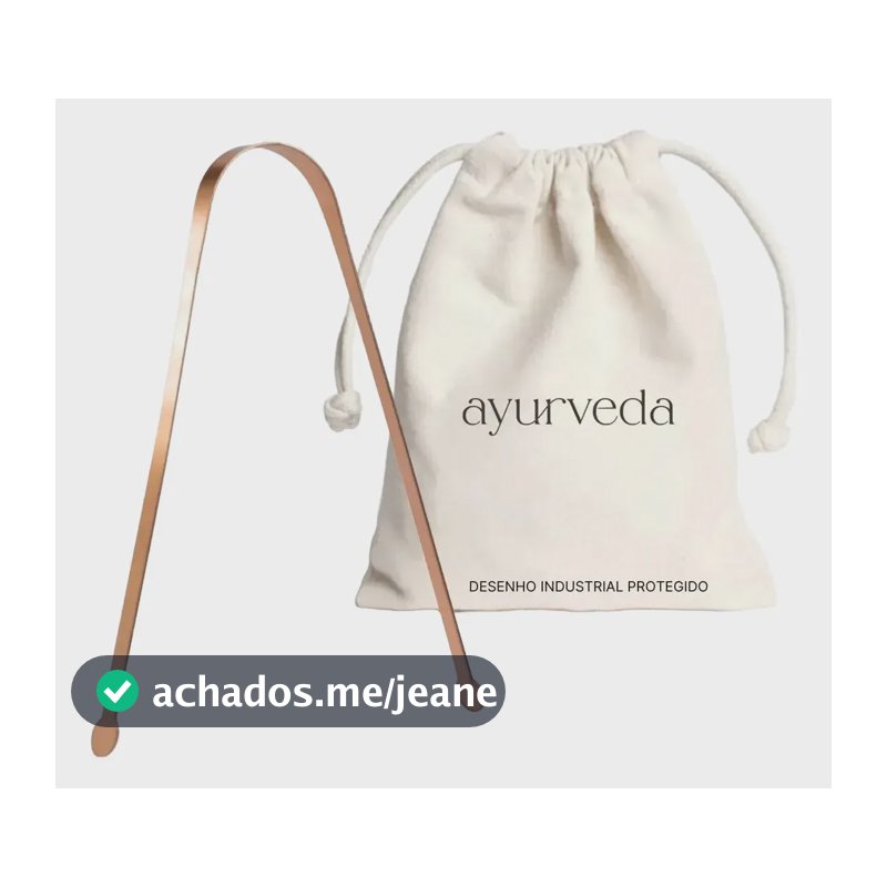 Raspador Limpador de Lingua em Cobre Puro Saquinho Algodao Ayurveda Desenho exclusivo