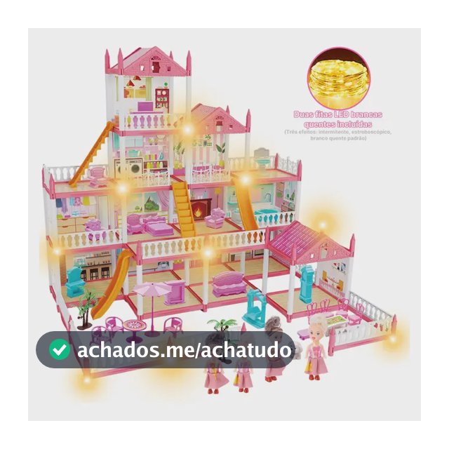 Casinha De Boneca Castelo Da Princesa 283 Pcs Rosa Com Quatro Bonecas