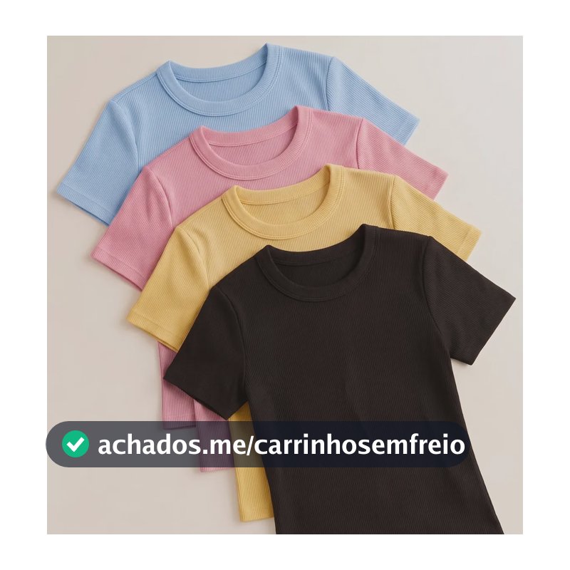 Kit 4 Blusa Feminina Ribana Canelado Estilosa Básica Baby Te Preto/amarelo/rosa/azul Xg