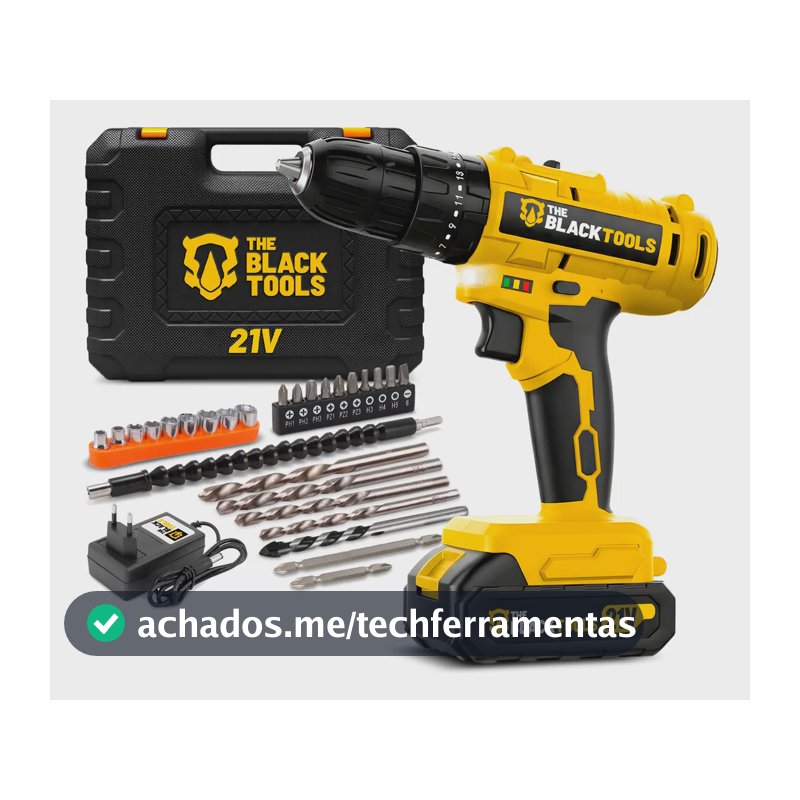 Furadeira E Parafusadeira De Impacto Sem Fio A Bateria 21v 3/8 Com Maleta E Acessorios Tb-21pzw The Black Tools