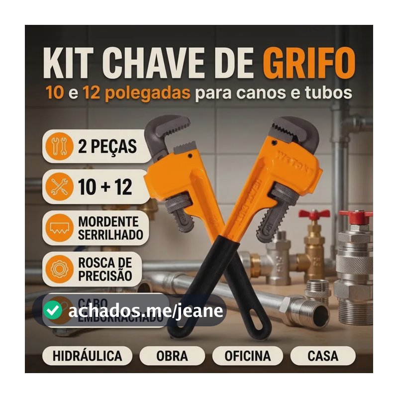 Kit Chave Grifo 10" e 12" WETOKE Com Cabo Emborrachado Para Encanamento e Reparos
