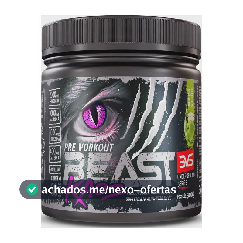 Pré Treino Beast Kaos 300g - Sabor Maçã Verde - Fórmula Exclusiva Com Citrulina, Beta Alanina, Cafeína, Arginina, Taurina E Tirosina
